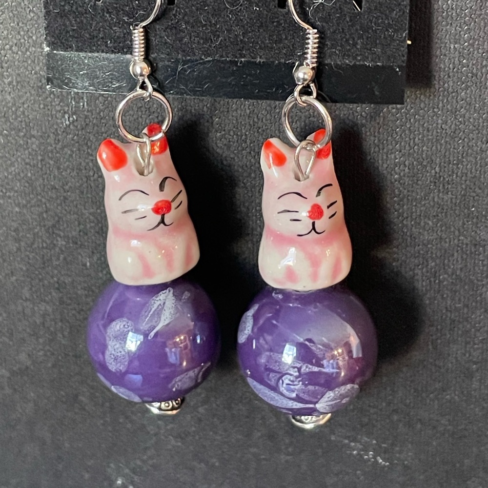 Pink and purple ceramic bunny earrings